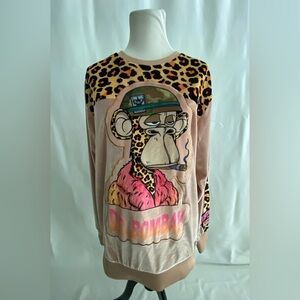 Death Row Records Dr. Bombay Cream Velour Leopard Crew Neck Snoop Dogg Men’s L